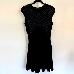 RVN Black Fit and Flare Knit Dress with Metallic Detail - Size Large